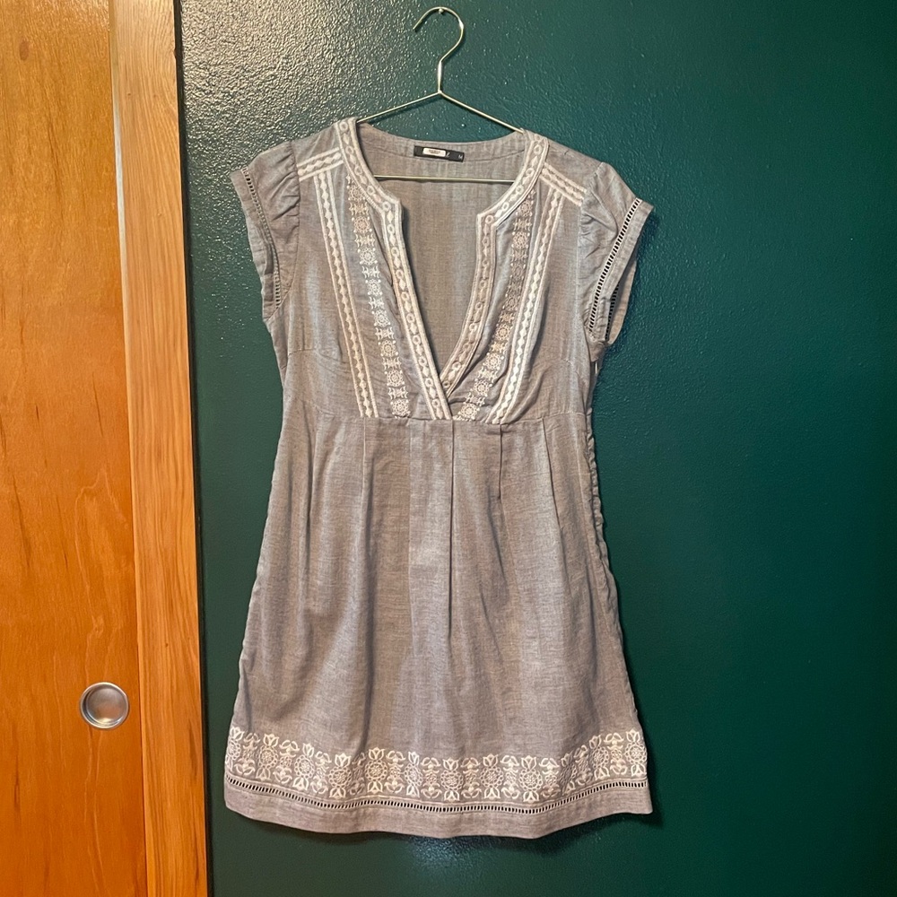 Gray sundress with white embroidery